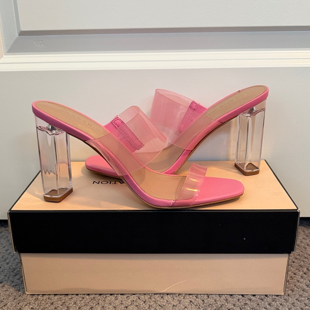 BCBGeneration Pink and Clear Block Heels